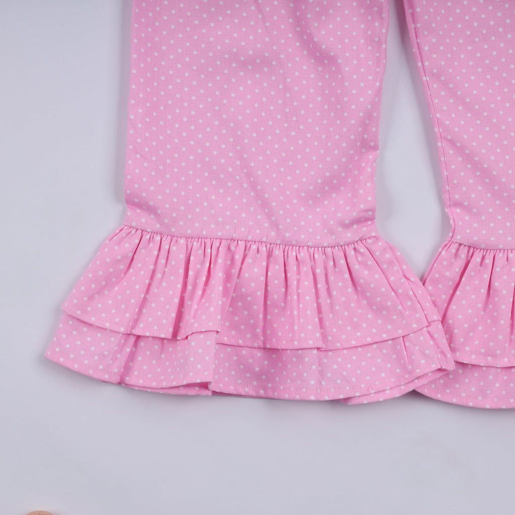 PINK CHARACTER HAND SMOCKED DOT RUFFLE PANTS SET