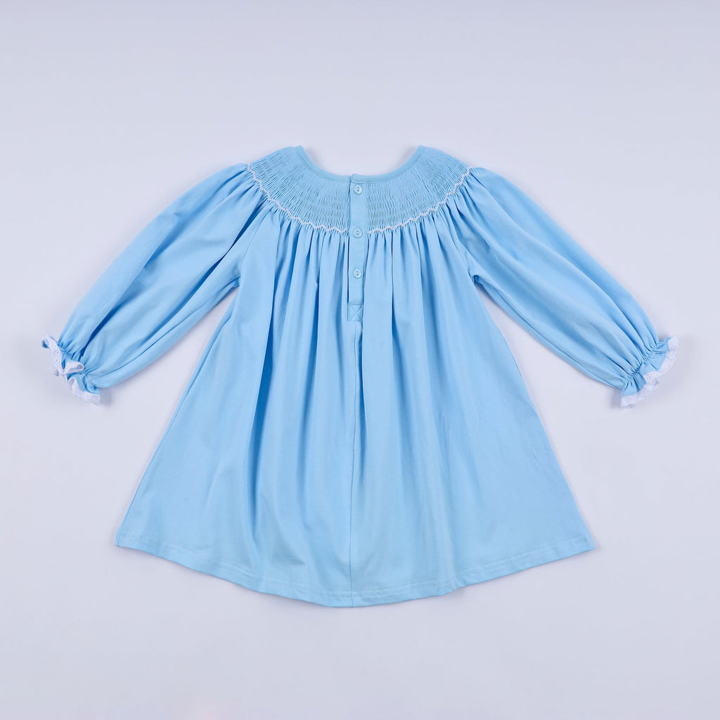 BLUE NATIVITY HAND SMOCKED DRESS