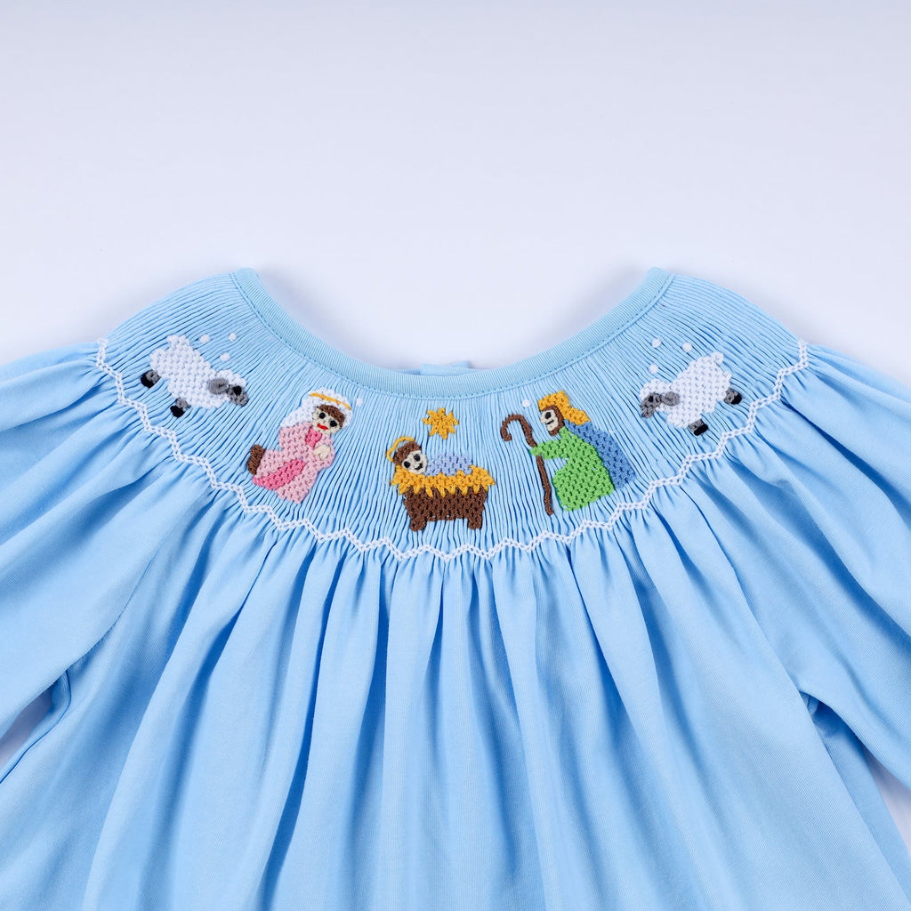 BLUE NATIVITY HAND SMOCKED BLOOMER SET