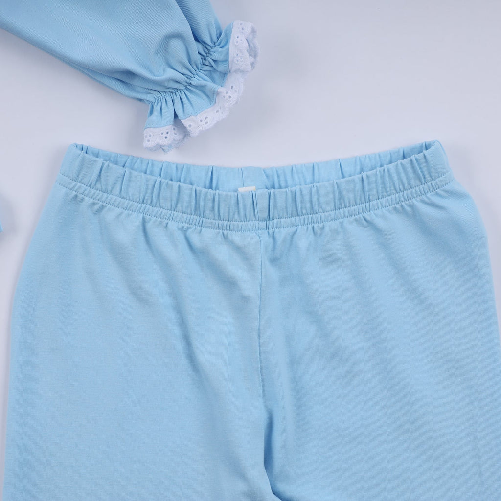 BLUE NATIVITY HAND SMOCKED RUFFLE PANTS SET