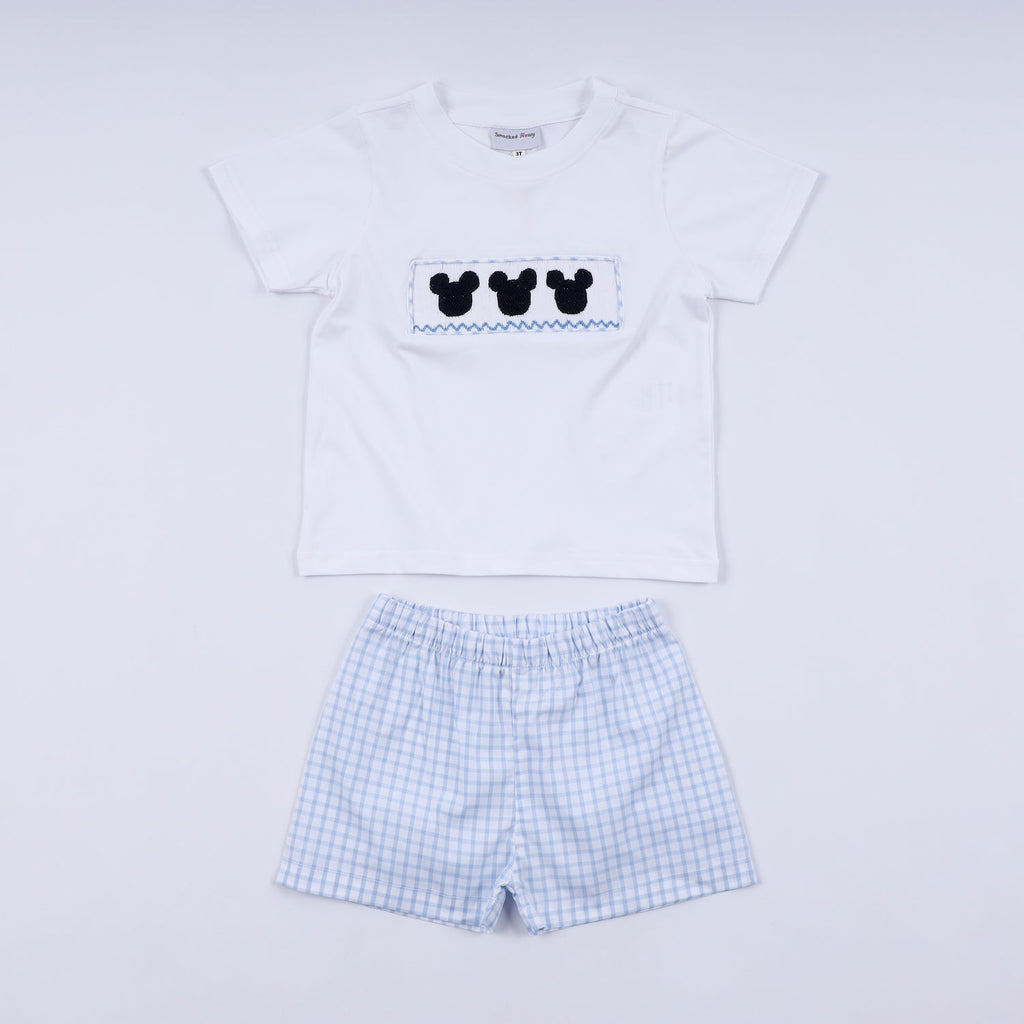 BLUE CHARACTER HAND SMOCKED GINGHAM SHORTS SET