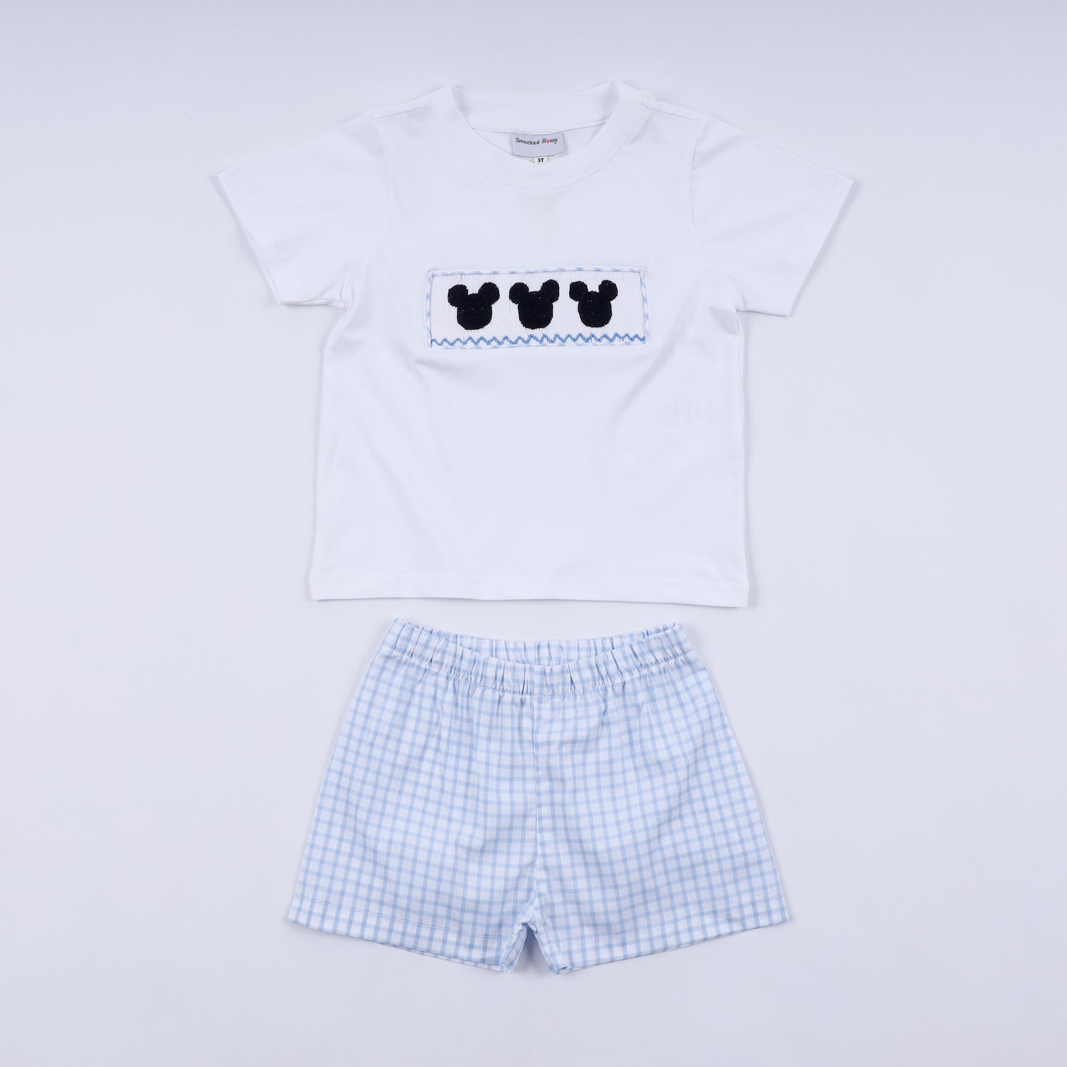 BLUE CHARACTER HAND SMOCKED GINGHAM SHORTS SET