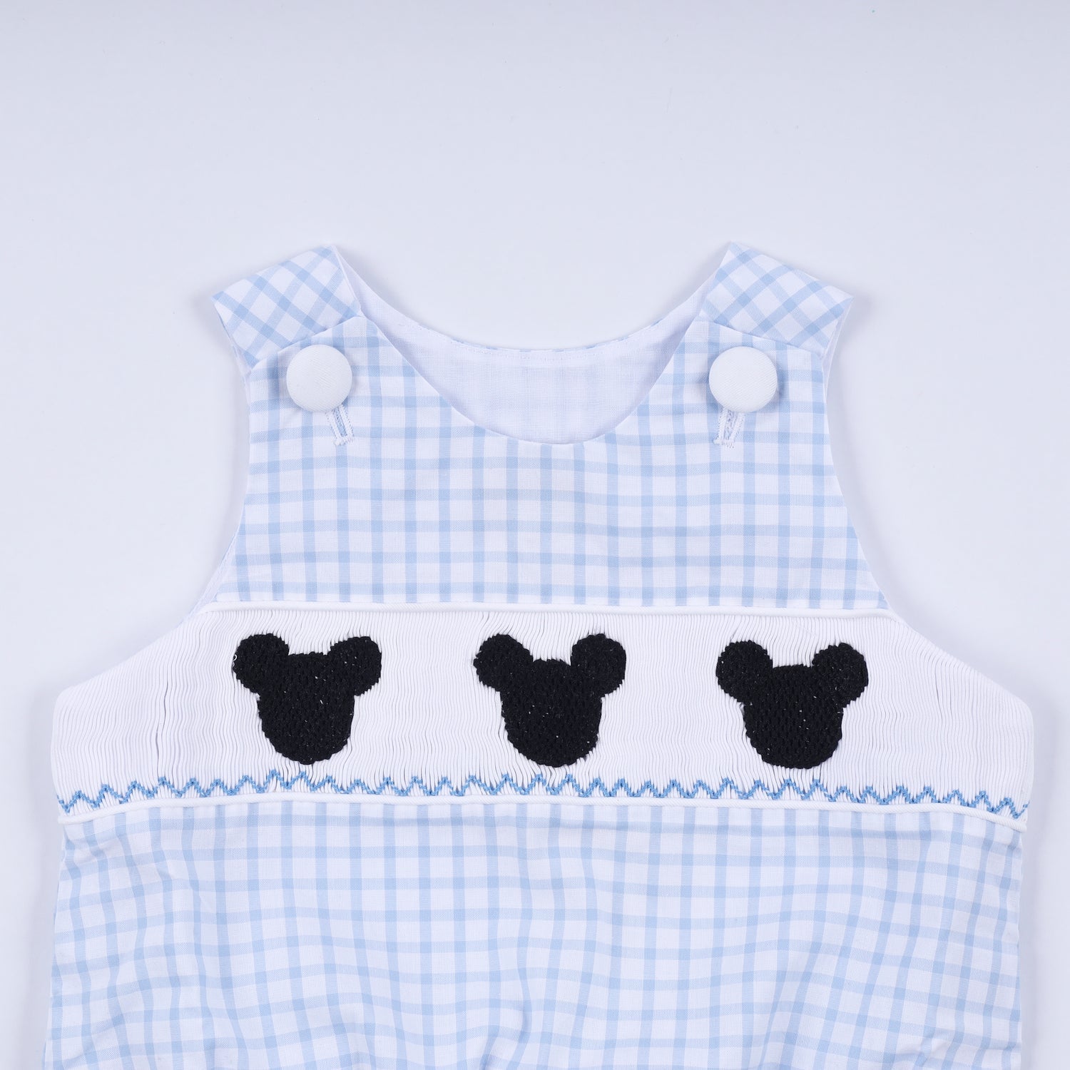 BLUE CHARACTER HAND SMOCKED GINGHAM BUBBLE