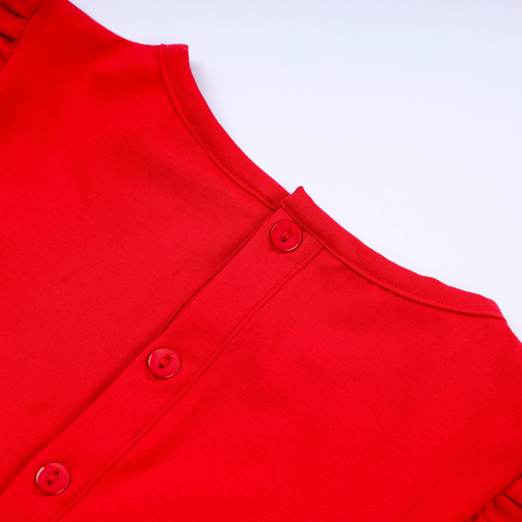 Red character hand smocked dress