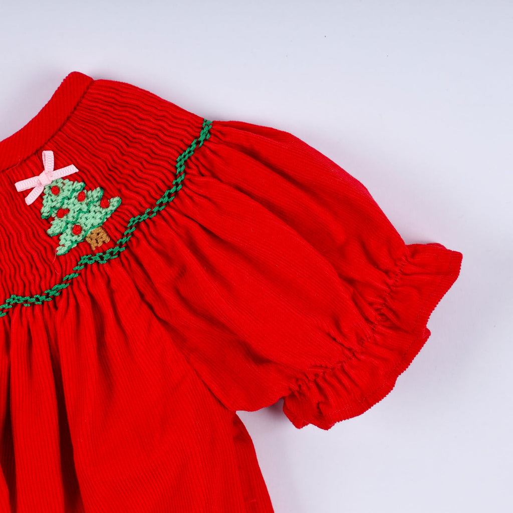RED CHRISTMAS TREE HAND SMOCKED ROMPER
