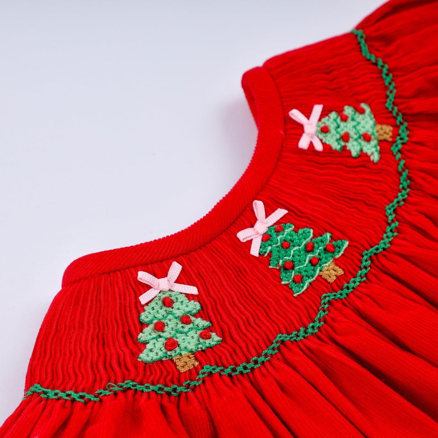 RED CHRISTMAS TREE HAND SMOCKED ROMPER