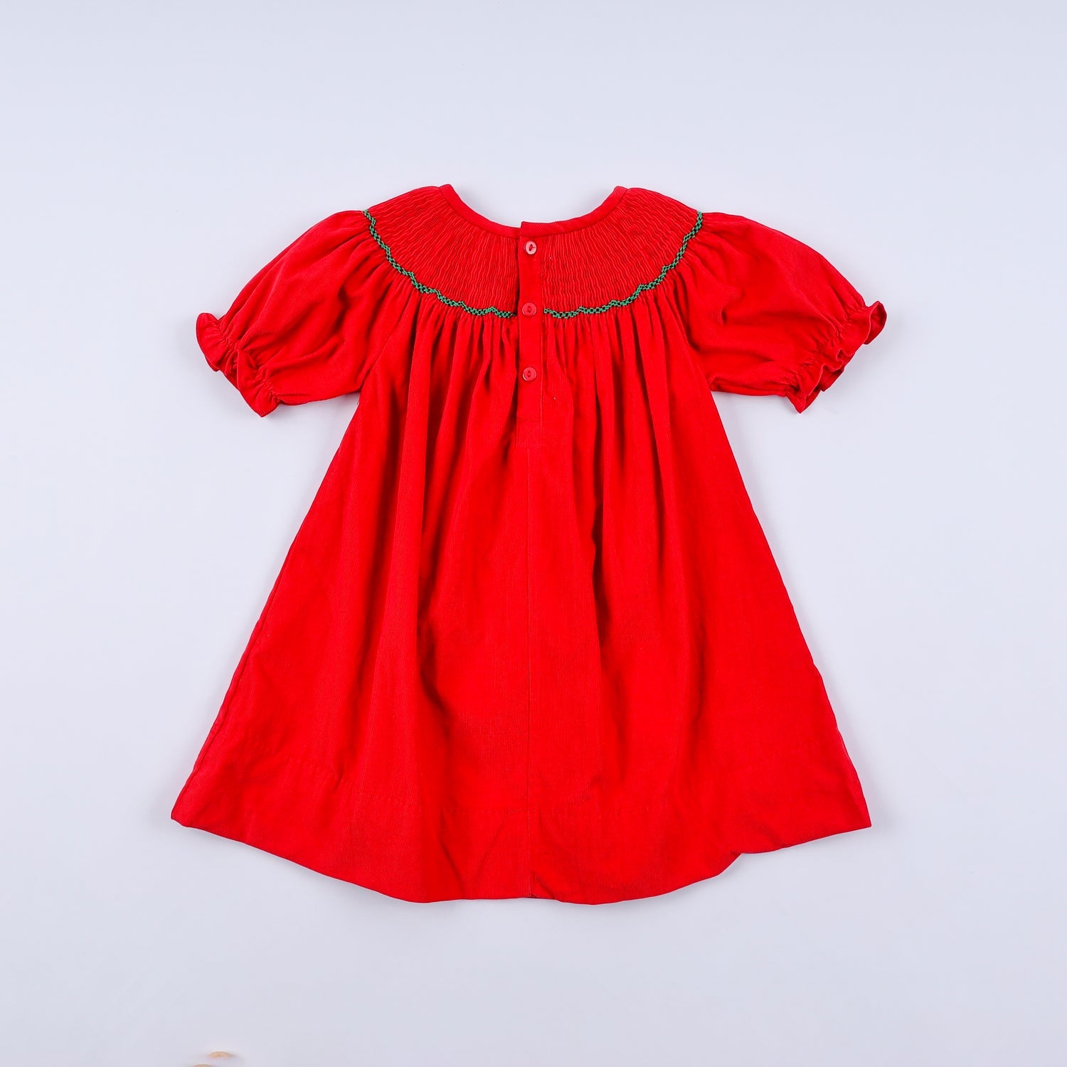 RED CHRISTMAS TREE HAND SMOCKED DRESS