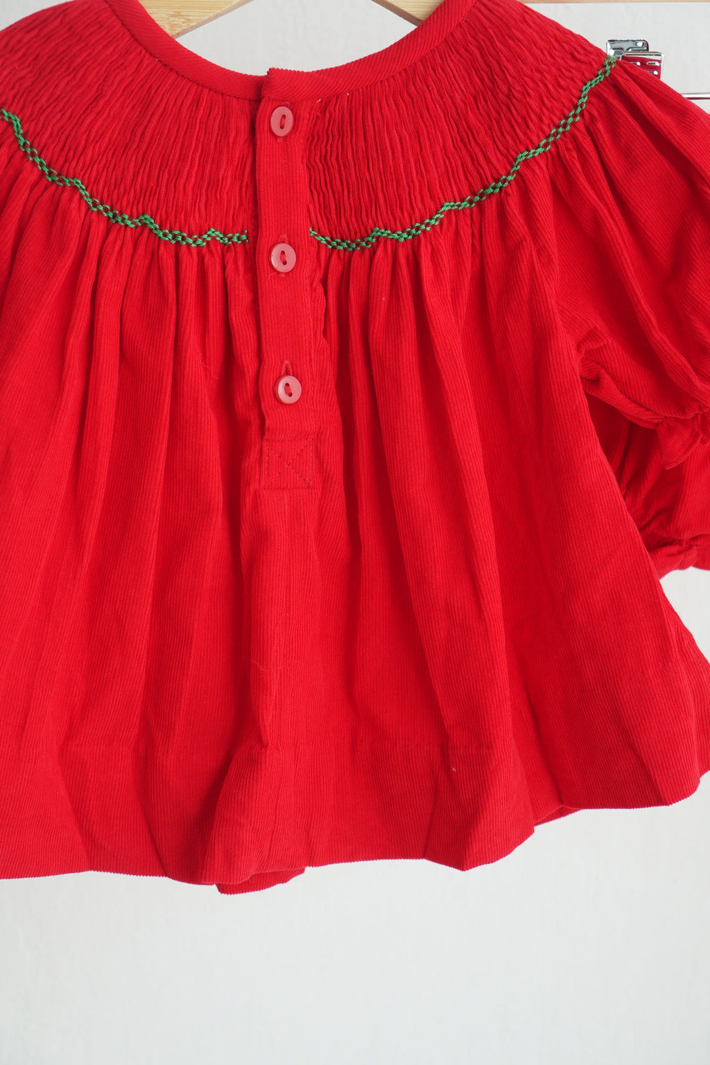 RED CHRISTMAS TREE HAND SMOCKED BLOOMER SET
