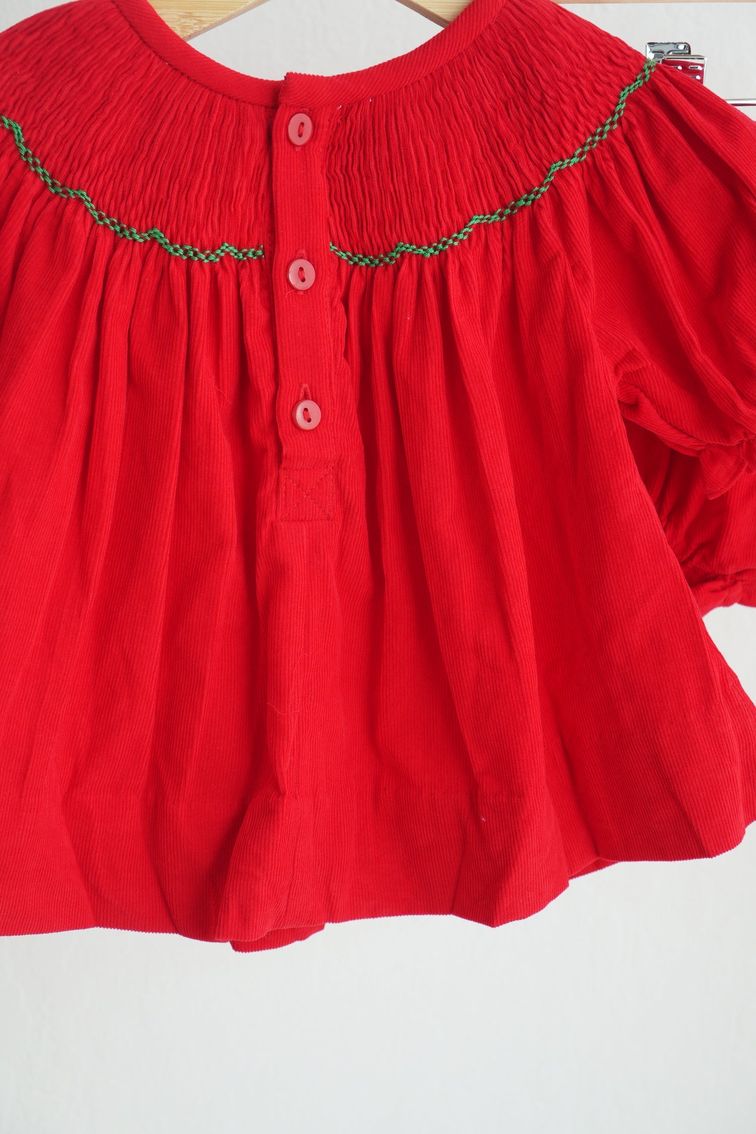 RED CHRISTMAS TREE HAND SMOCKED BLOOMER SET