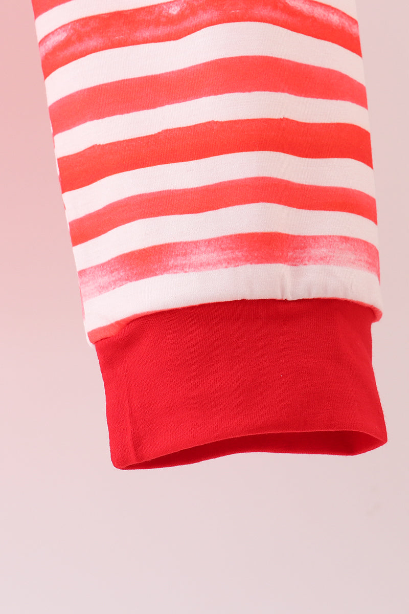 Red stripe character applique pants set
