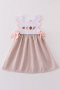 BROWN SHELL STARFISH EMBROIDERED SEERSUCKER DRESS