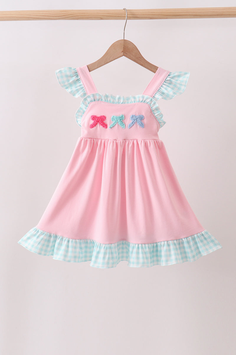 PINK BOW FRENCH KNOT BOW DRESS