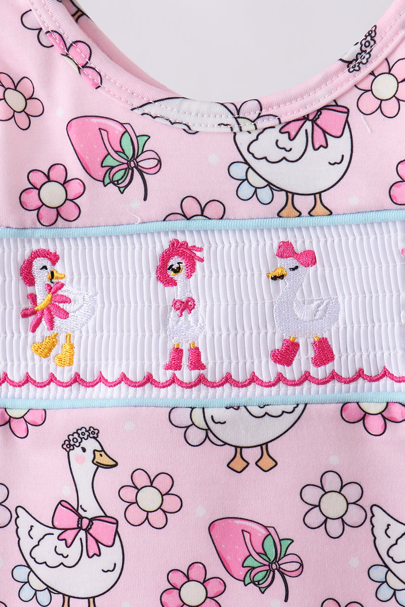 PINK GOOSE SMOCKED BLOOMER SET