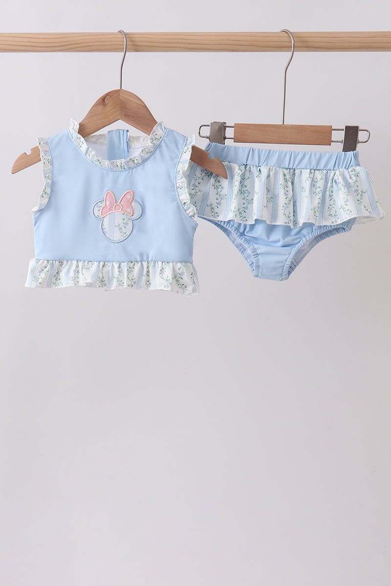 BLUE CHARACTER APPLIQUE RUFFLE SWIMSUIT