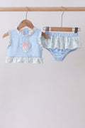 BLUE CHARACTER APPLIQUE RUFFLE SWIMSUIT