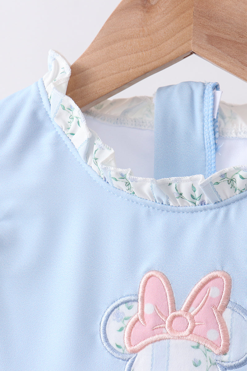 BLUE CHARACTER APPLIQUE RUFFLE SWIMSUIT
