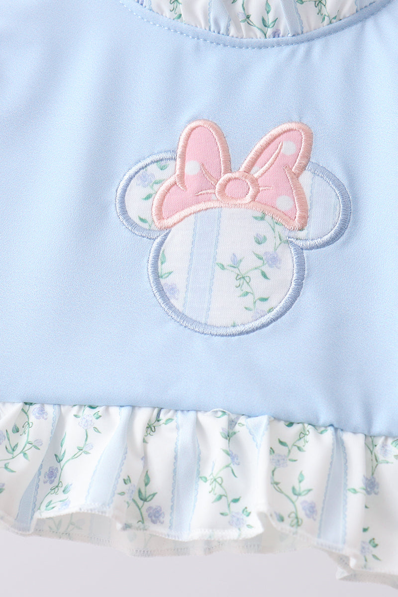 BLUE CHARACTER APPLIQUE RUFFLE SWIMSUIT