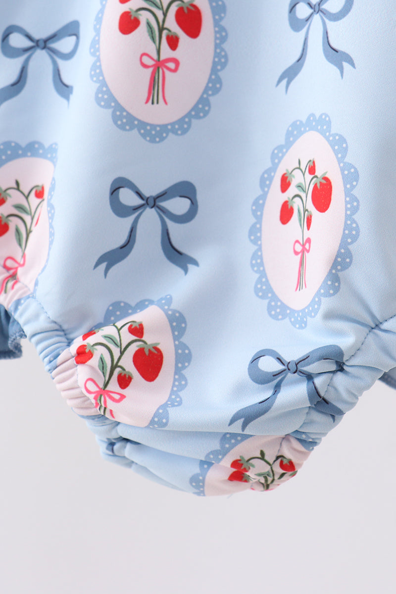 BLUE STRAWBERRY BOW RUFFLE ONE-PIECE SWIMSUIT