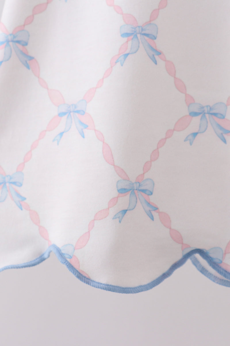 BLUE BOW RIBBON PRINT BLOOMER SET