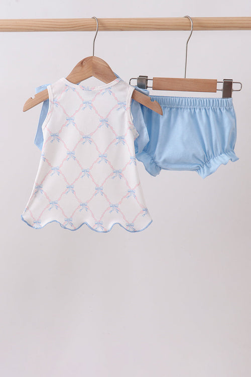 BLUE BOW RIBBON PRINT BLOOMER SET