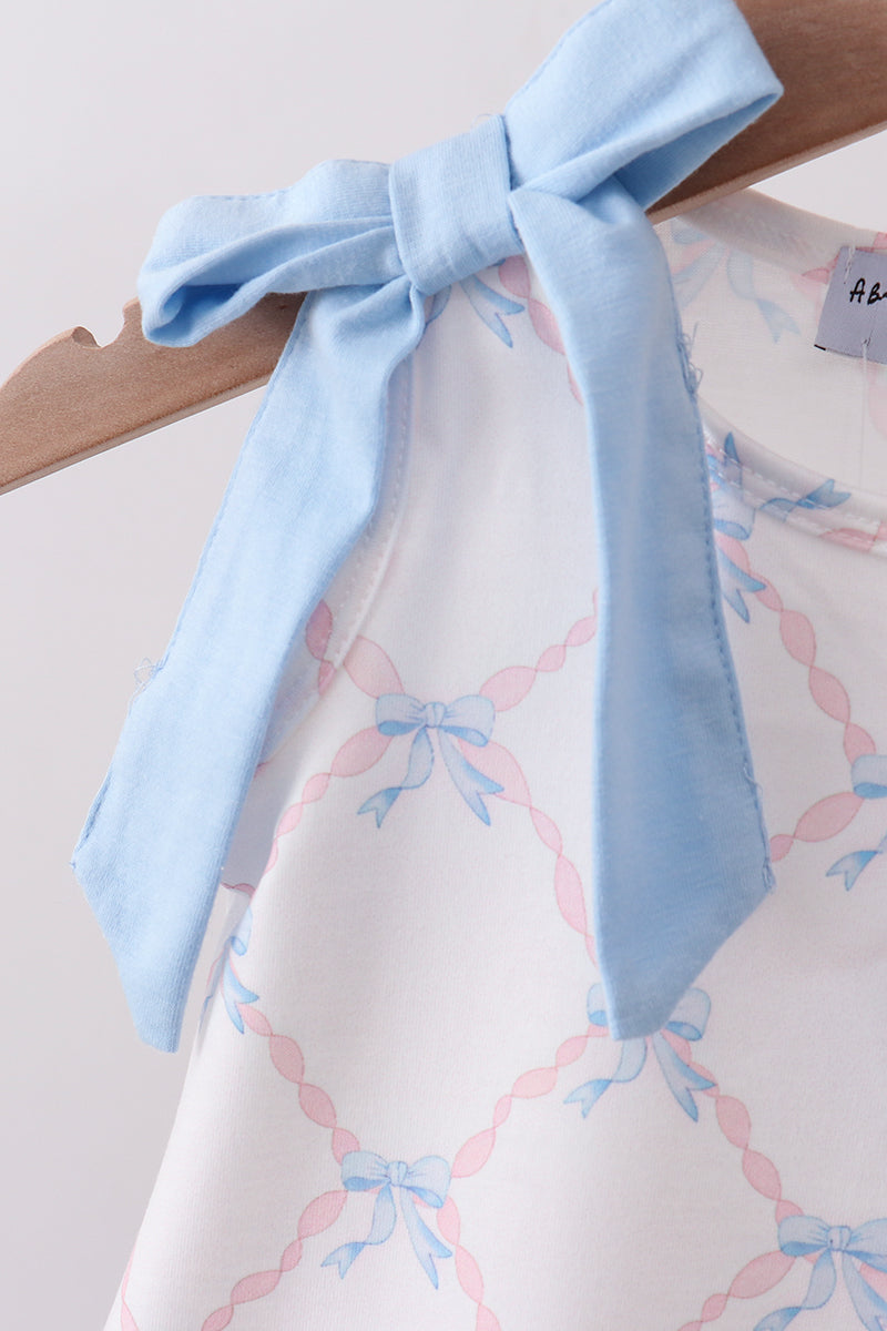 BLUE BOW RIBBON PRINT BLOOMER SET