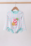 GREEN PLAID HORSE APPLIQUE RASHGUARD