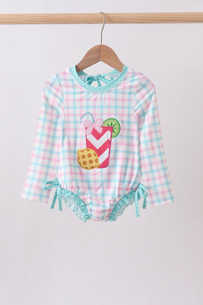 GREEN PLAID HORSE APPLIQUE RASHGUARD