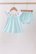 BLUE UMBRELLA SMOCKED BLOOMER SET