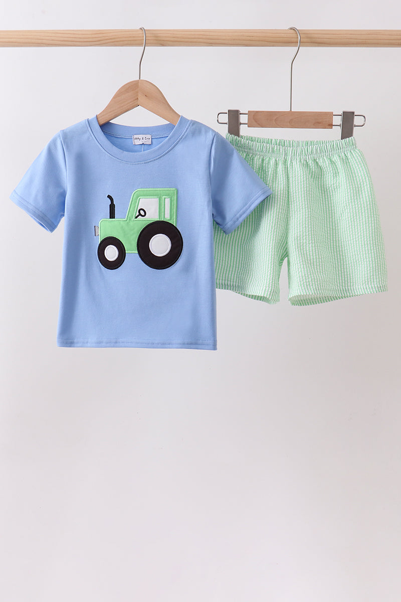 BOYS - BLUE TRACTOR APPLIQUE SEERSUCKER SET