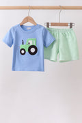 BOYS - BLUE TRACTOR APPLIQUE SEERSUCKER SET
