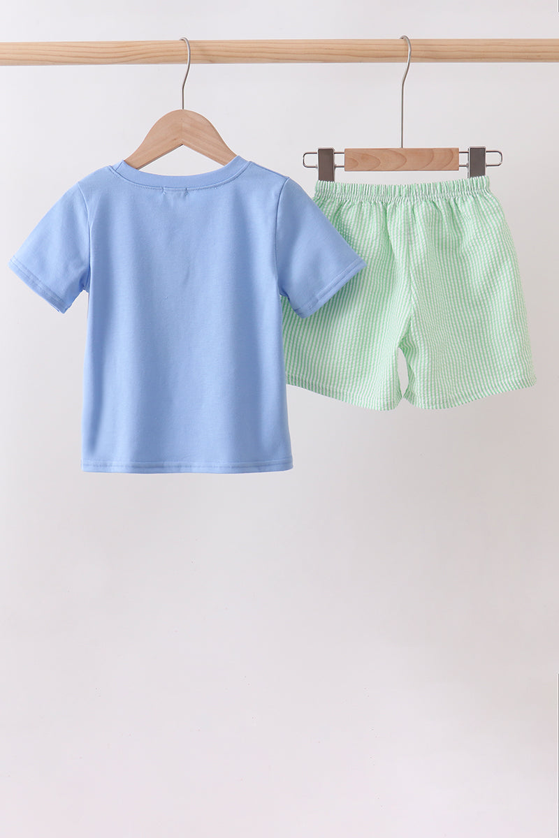 BOYS - BLUE TRACTOR APPLIQUE SEERSUCKER SET