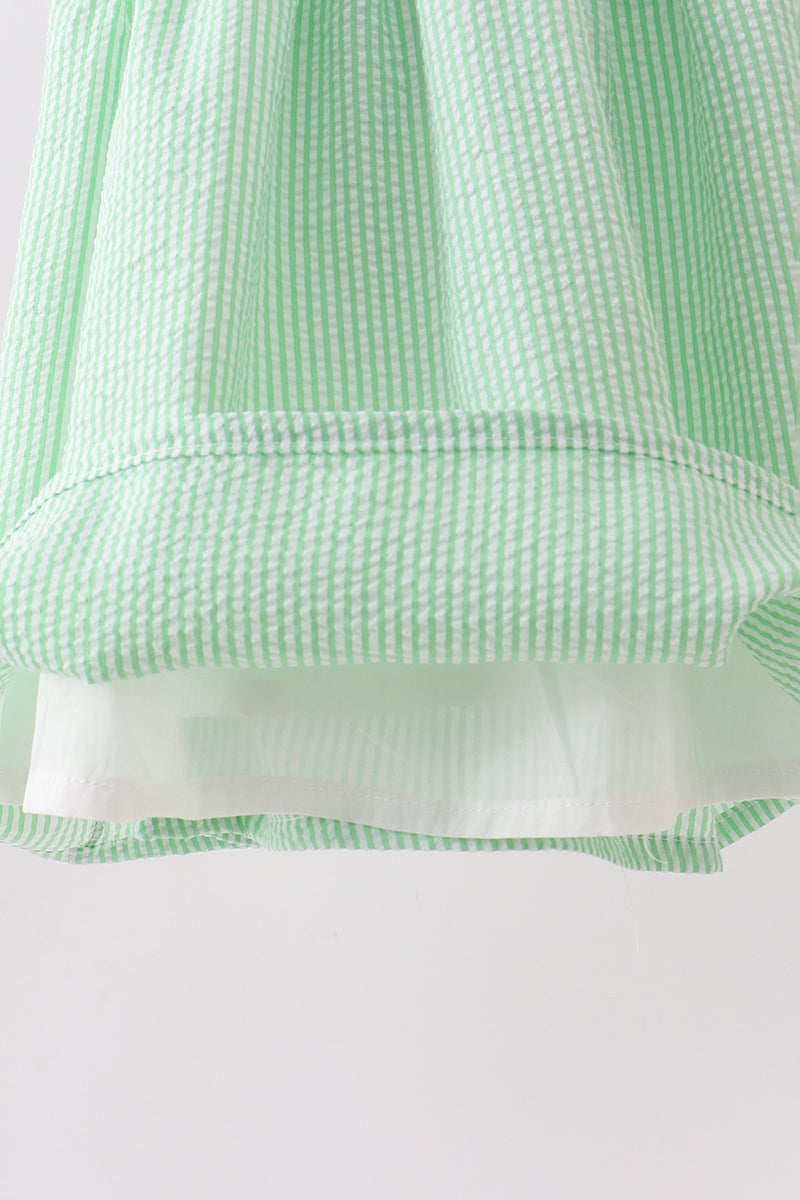 BLUE TRACTOR APPLIQUE SEERSUCKER DRESS