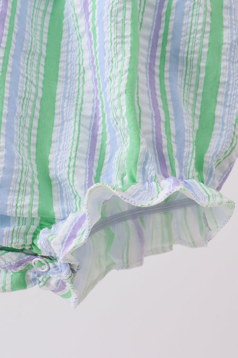 GREEN STRIPE SMOCKED BOW SEERSUCKER BUBBLE