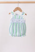 GREEN STRIPE SMOCKED BOW SEERSUCKER BUBBLE