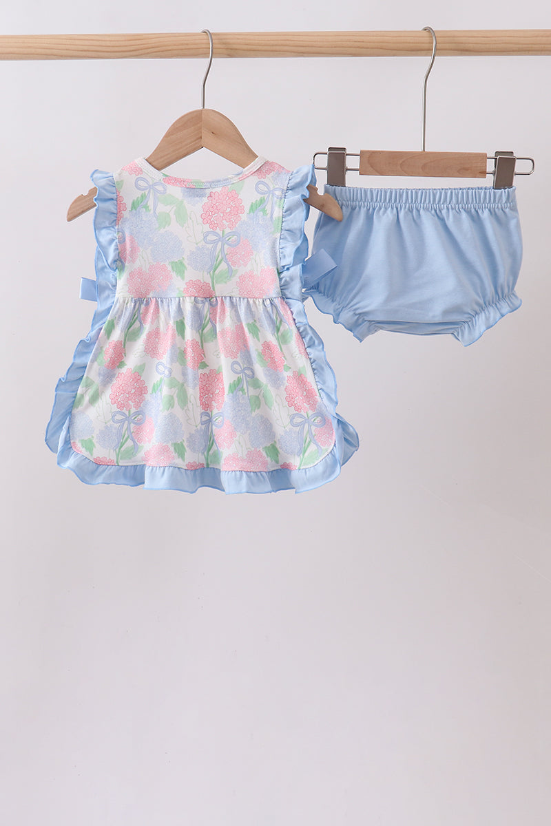 BLUE HYDRANGEA SMOCKED - DIAPER SET