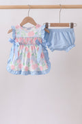 BLUE HYDRANGEA SMOCKED - DIAPER SET