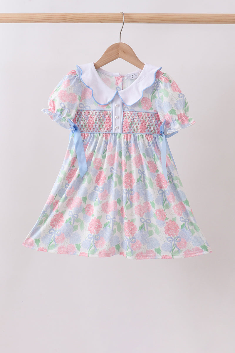 BLUE HYDRANGEA SMOCKED PEARL DRESS