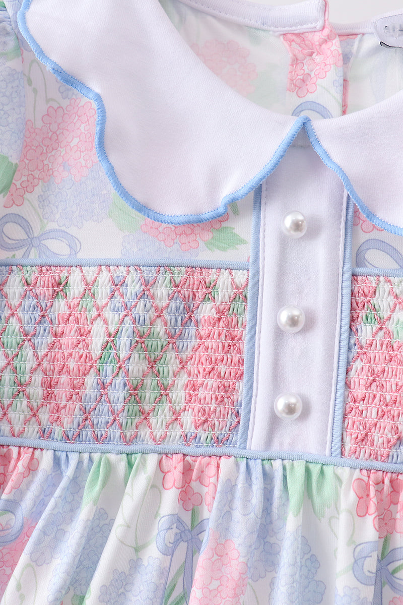 BLUE HYDRANGEA SMOCKED PEARL DRESS