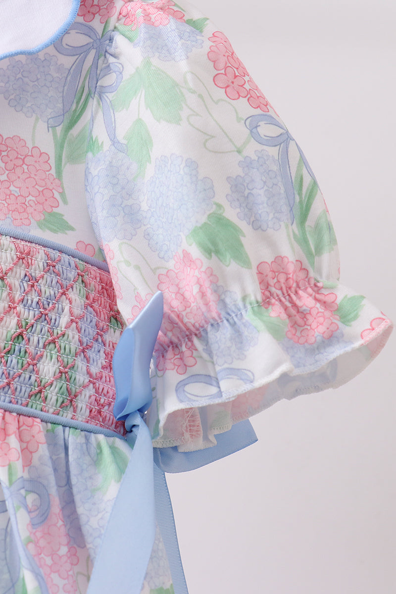 BLUE HYDRANGEA SMOCKED PEARL DRESS