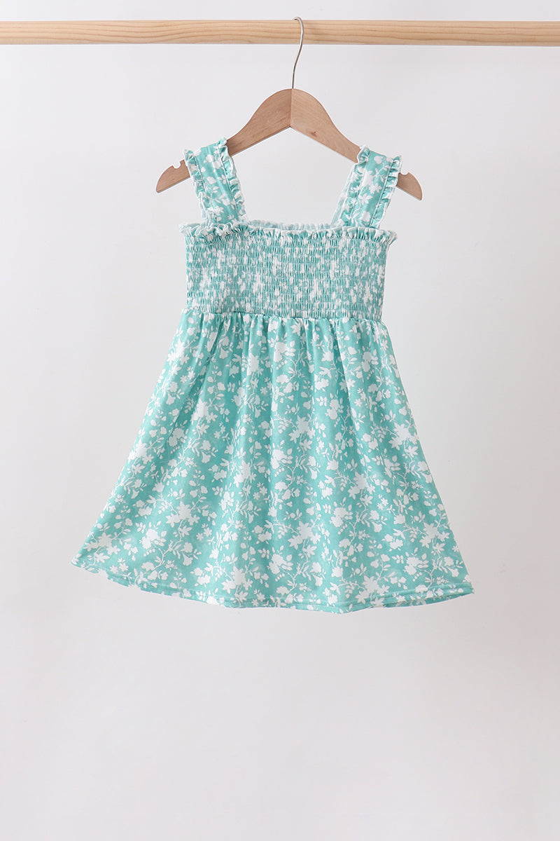SAGE FLORAL SMOCKED DRESS