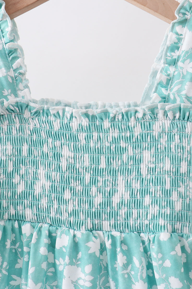 SAGE FLORAL SMOCKED DRESS