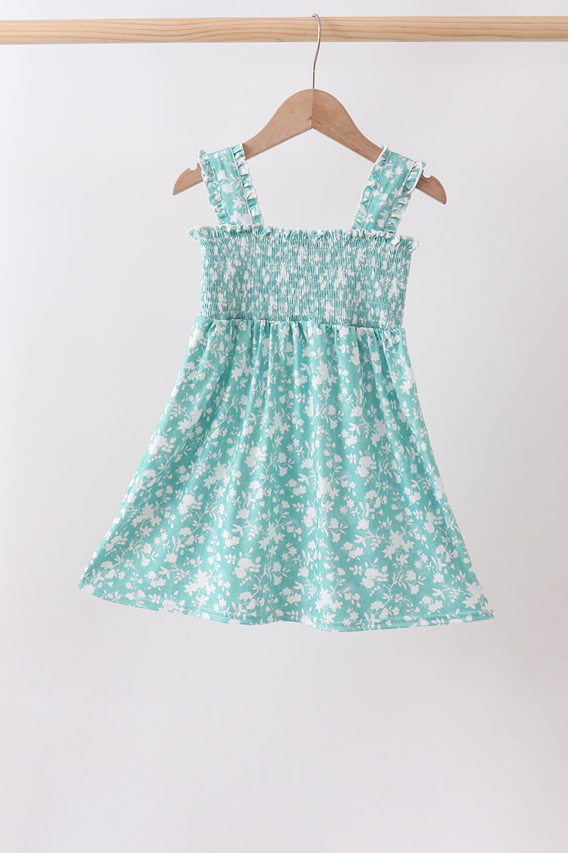 SAGE FLORAL SMOCKED DRESS