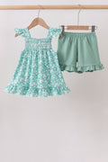 SAGE FLORAL SMOCKED SET