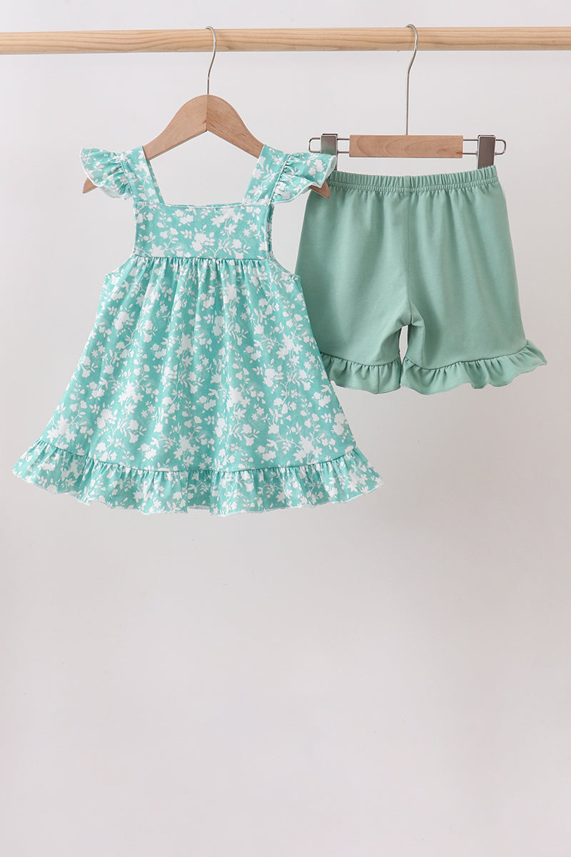 SAGE FLORAL SMOCKED SET