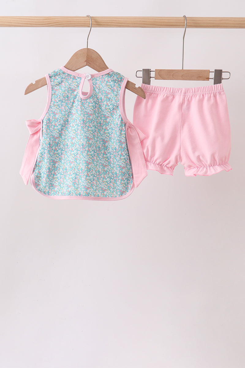 GREEN BEAR FLORAL APPLIQUE BLOOMER SET