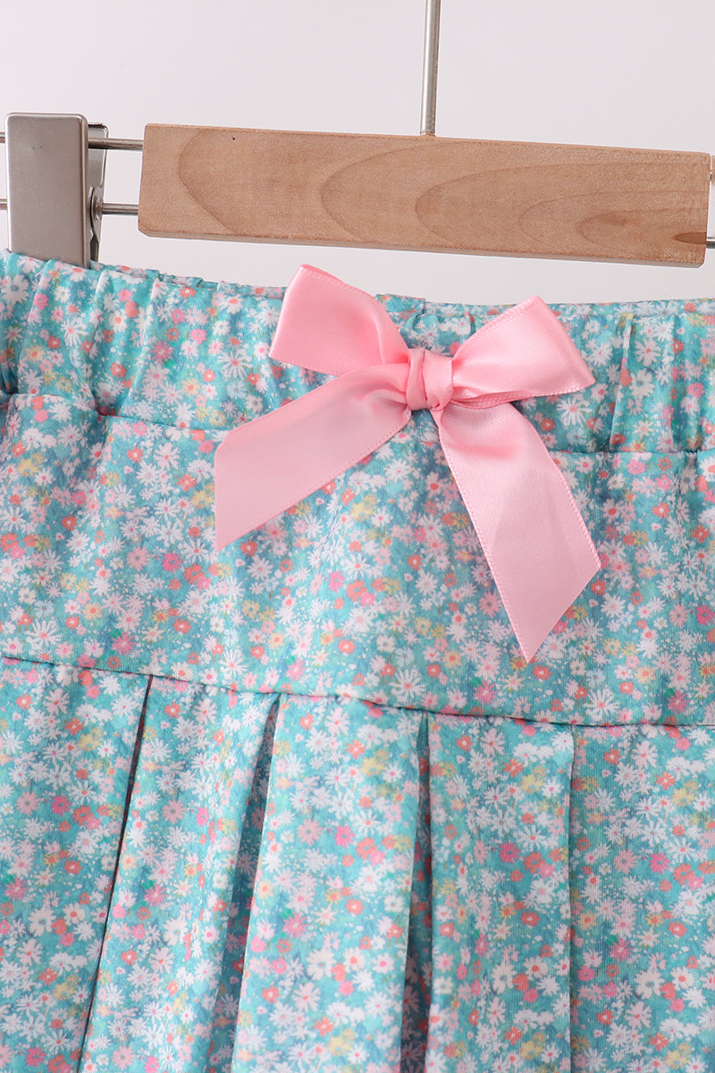 PINK BEAR FLORAL APPLIQUE SKORTS SET