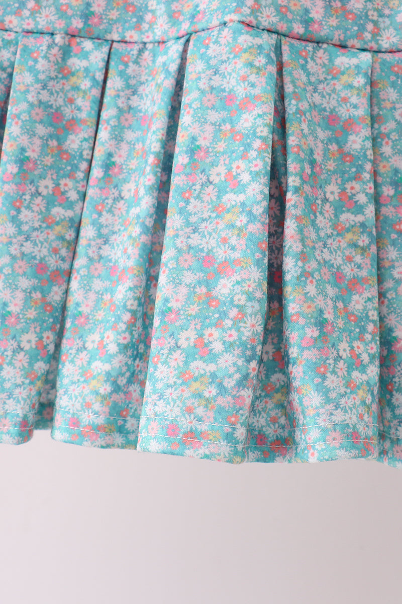 PINK BEAR FLORAL APPLIQUE SKORTS SET