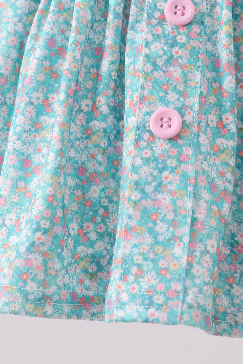 GREEN FLORAL SMOCKED BLOOMER SET