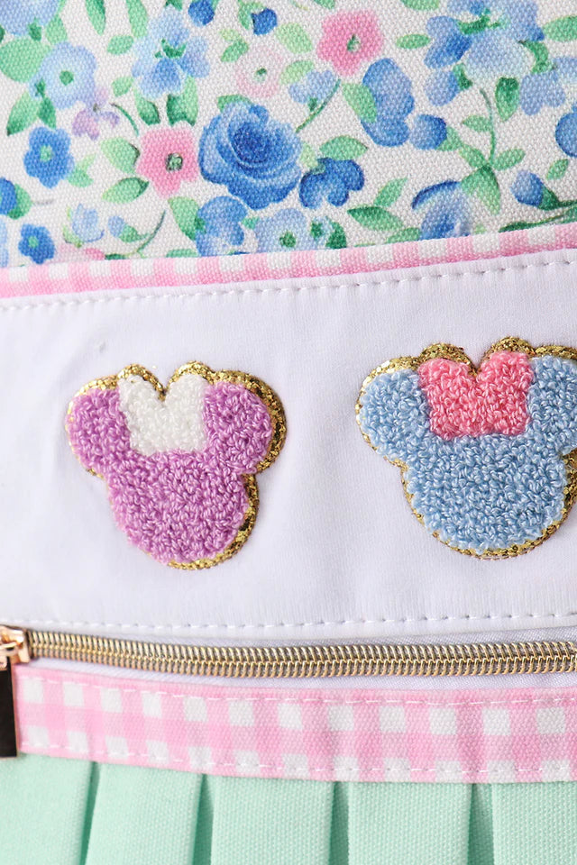 BLUE FLORAL CHARACTER FRENCH KNOT RUFFLE BACKPACK