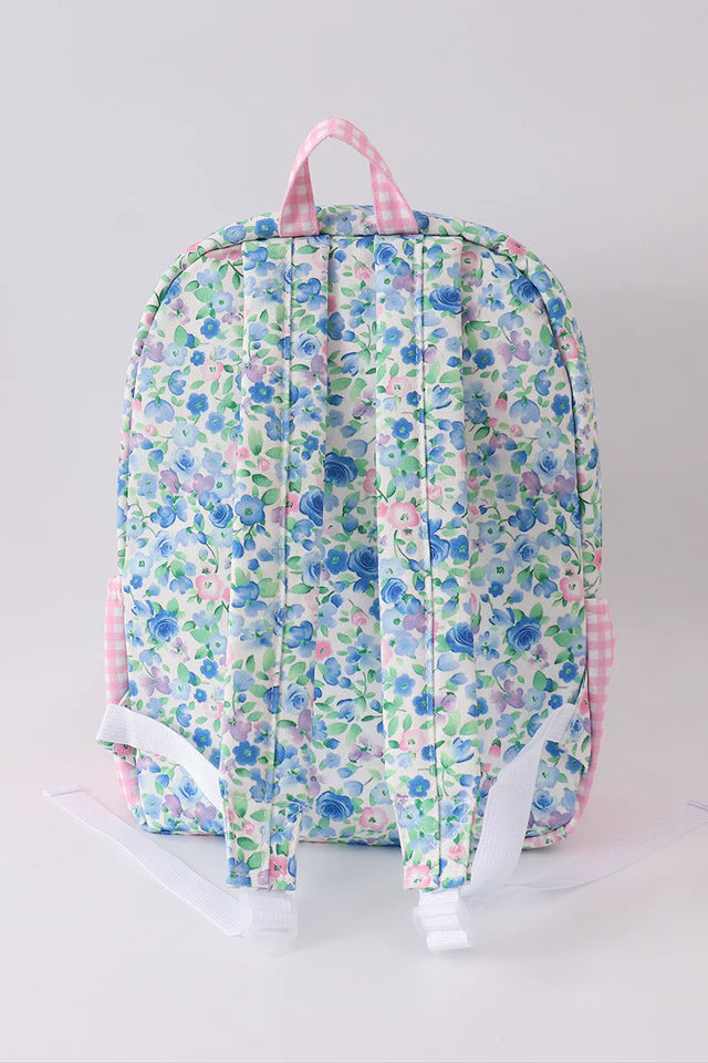 BLUE FLORAL CHARACTER FRENCH KNOT RUFFLE BACKPACK